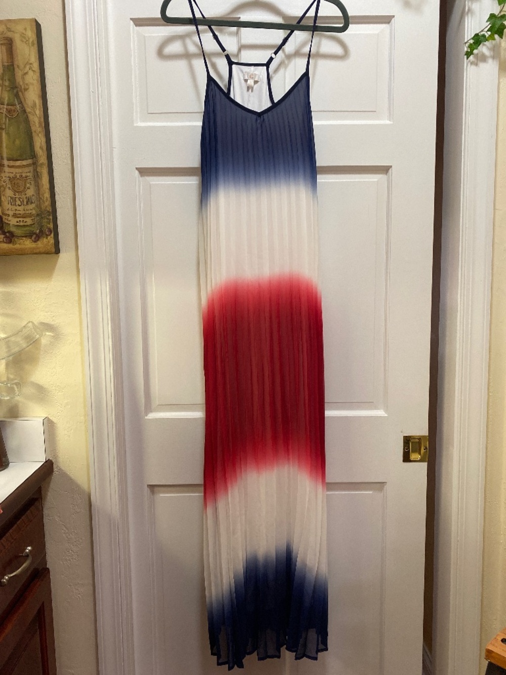 Charming Charlie’s patriotic red white and blue long pleated dress small